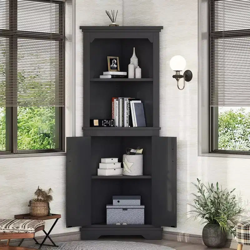 GDFStudio Aetheron Rustic Wooden Tall Corner Cabinet