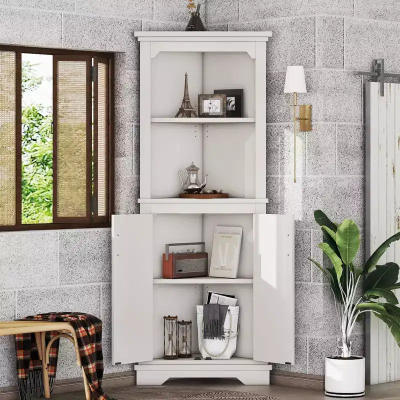 GDFStudio Aetheron Rustic Wooden Tall Corner Cabinet