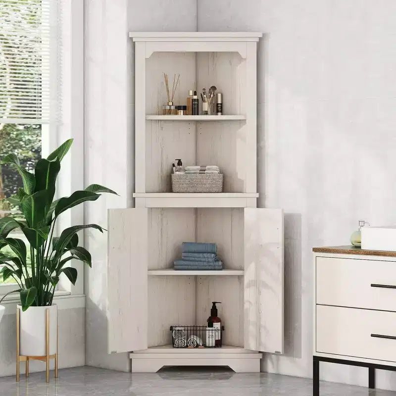GDFStudio Aetheron Rustic Wooden Tall Corner Cabinet