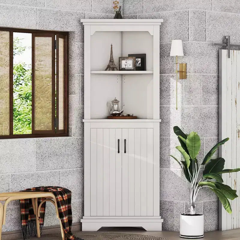 GDFStudio Aetheron Rustic Wooden Tall Corner Cabinet