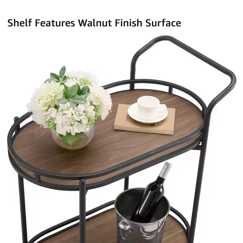 Rosary Blenn Modern Gold Bar Cart with Wheels 2-Tier Rolling Serving Trolley
