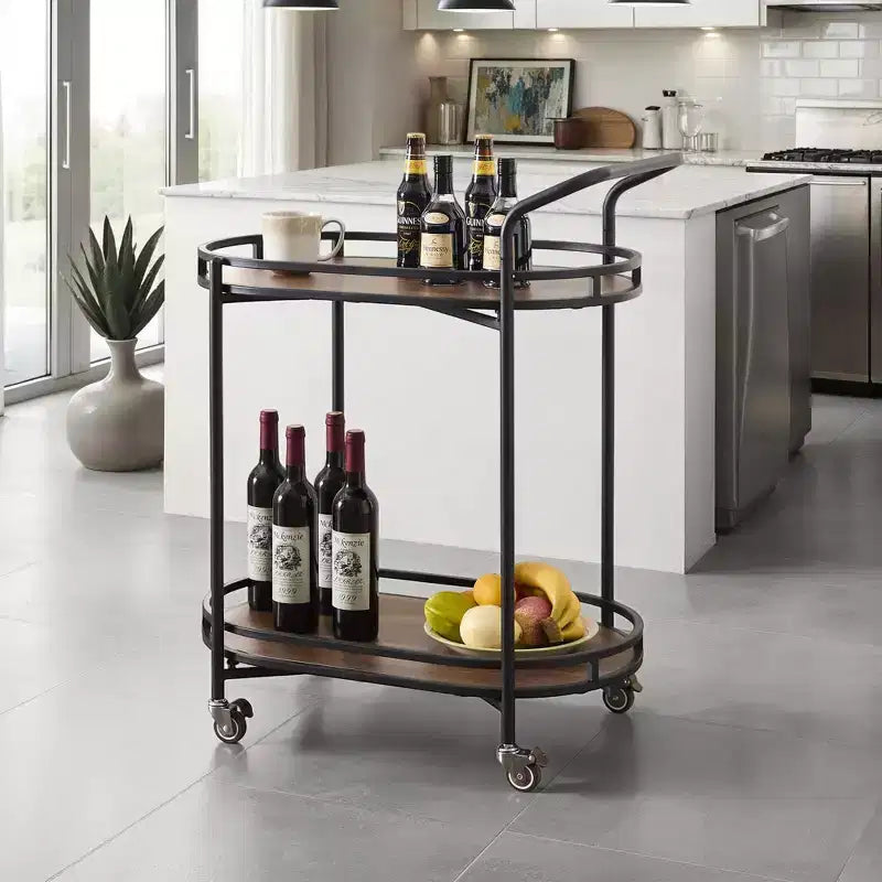 Rosary Blenn Modern Gold Bar Cart with Wheels 2-Tier Rolling Serving Trolley