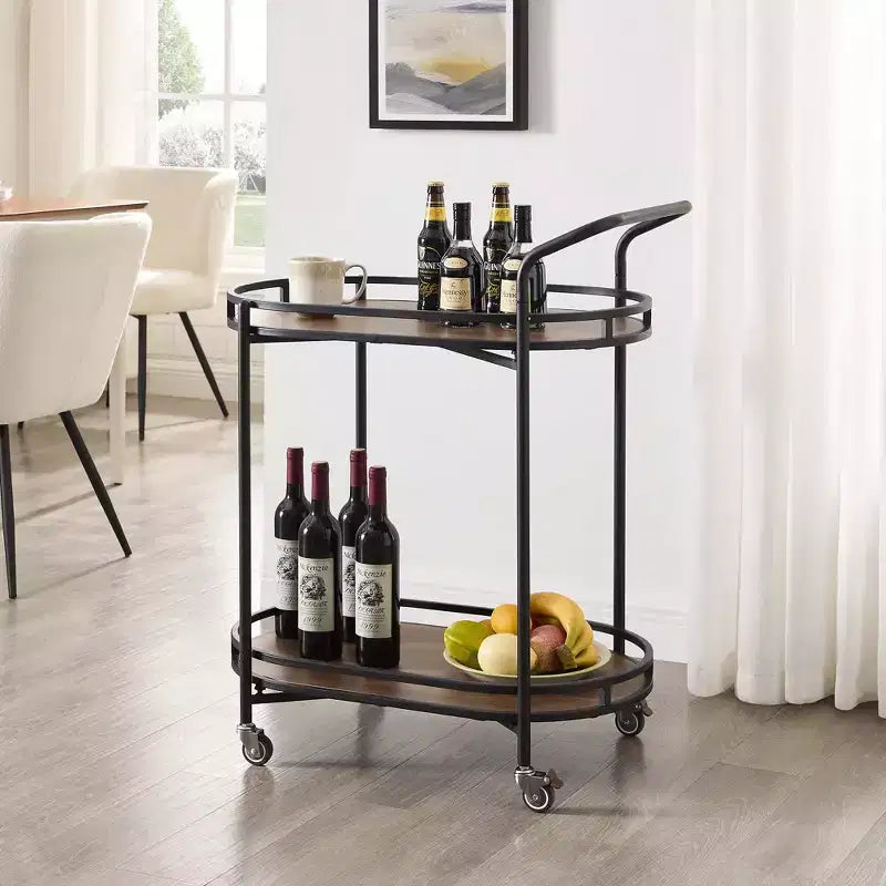 Rosary Blenn Modern Gold Bar Cart with Wheels 2-Tier Rolling Serving Trolley