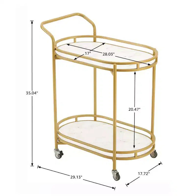 Rosary Blenn Modern Gold Bar Cart with Wheels 2-Tier Rolling Serving Trolley