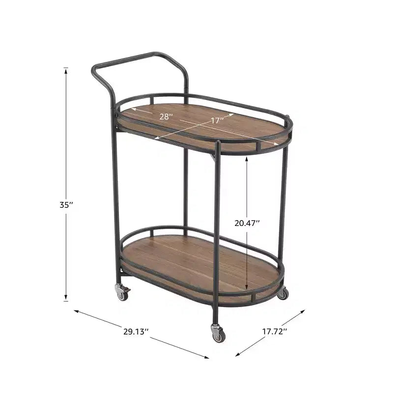 Rosary Blenn Modern Gold Bar Cart with Wheels 2-Tier Rolling Serving Trolley