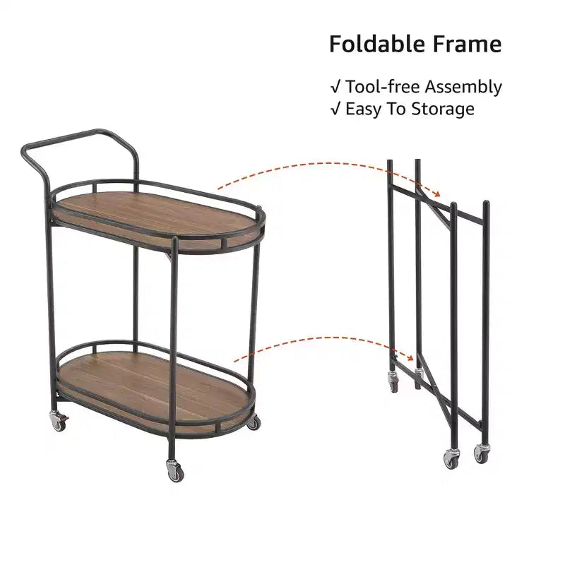 Rosary Blenn Modern Gold Bar Cart with Wheels 2-Tier Rolling Serving Trolley