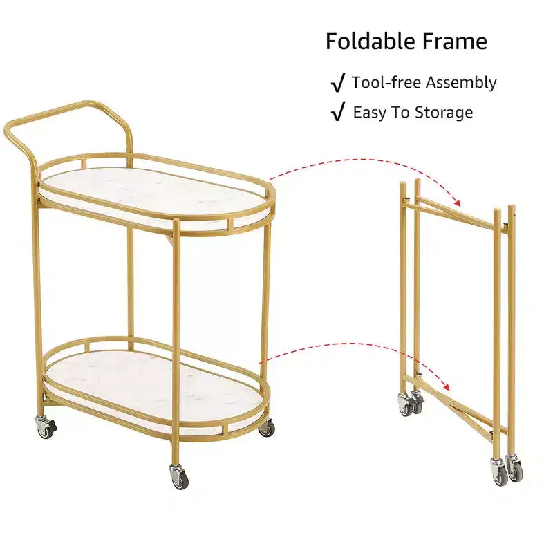 Rosary Blenn Modern Gold Bar Cart with Wheels 2-Tier Rolling Serving Trolley