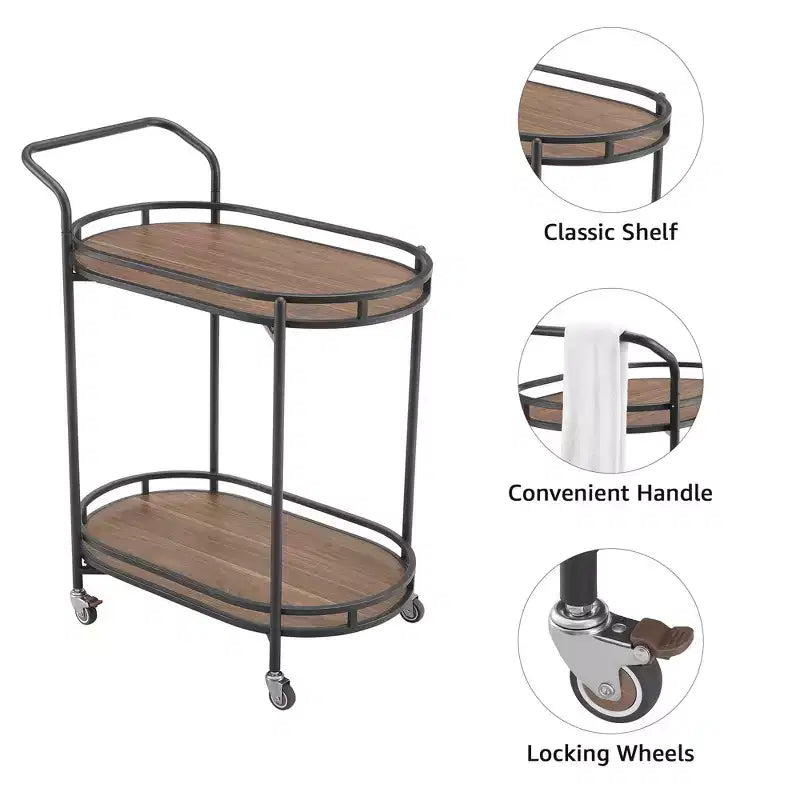 Rosary Blenn Modern Gold Bar Cart with Wheels 2-Tier Rolling Serving Trolley