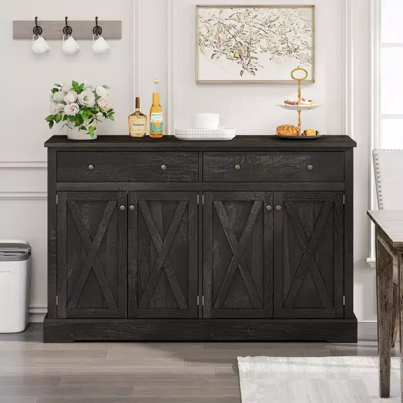 Okak Vintage Sideboard Buffet, Storage Cabinet with 4 Doors & 2 Drawers, Coffee Bar Cabinet for Kitchen Living Room Bedroom