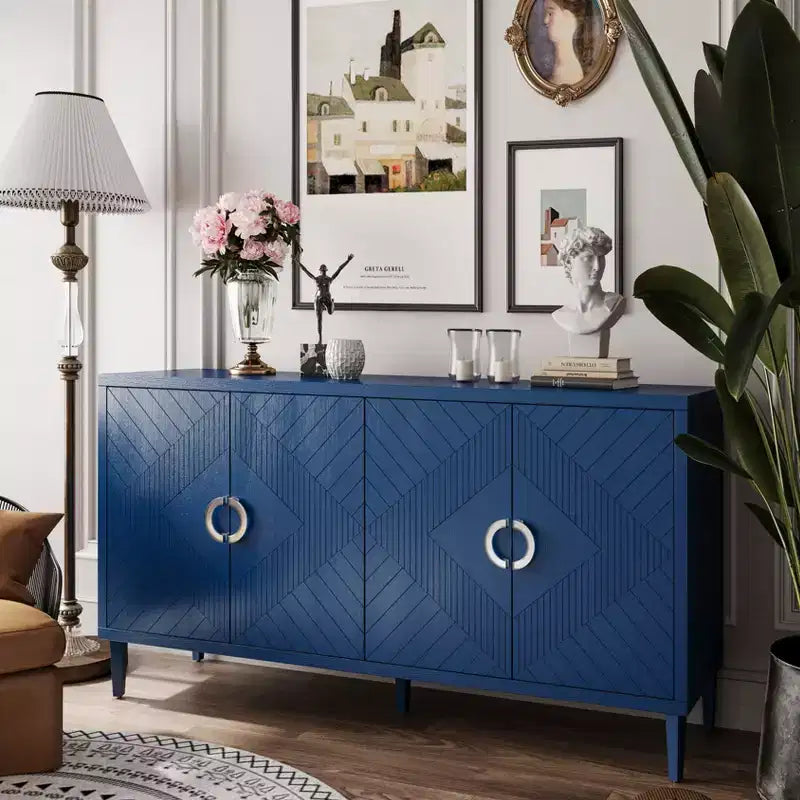 Okak Vintage Sideboard Buffet, Storage Cabinet with 4 Doors & 2 Drawers, Coffee Bar Cabinet for Kitchen Living Room Bedroom