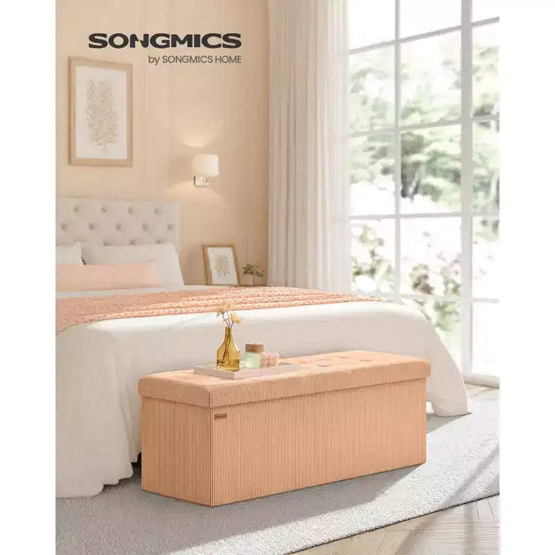 Corduroy Storage Ottoman Bench - 43 Foldable Footrest with 660lb Capacity, 35-Gallon Storage & Organizers, Multi-Functional