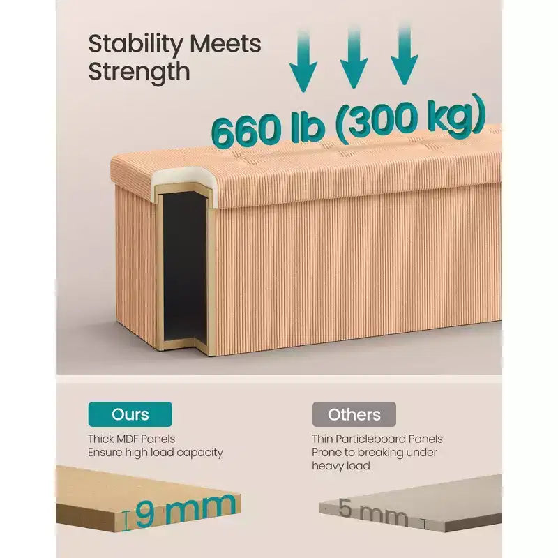 Corduroy Storage Ottoman Bench - 43 Foldable Footrest with 660lb Capacity, 35-Gallon Storage & Organizers, Multi-Functional