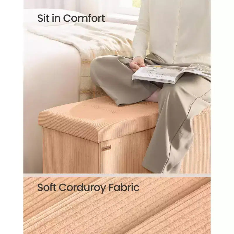 Corduroy Storage Ottoman Bench - 43 Foldable Footrest with 660lb Capacity, 35-Gallon Storage & Organizers, Multi-Functional