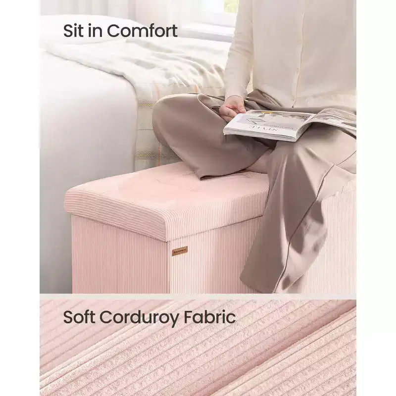 Corduroy Storage Ottoman Bench - 43 Foldable Footrest with 660lb Capacity, 35-Gallon Storage & Organizers, Multi-Functional