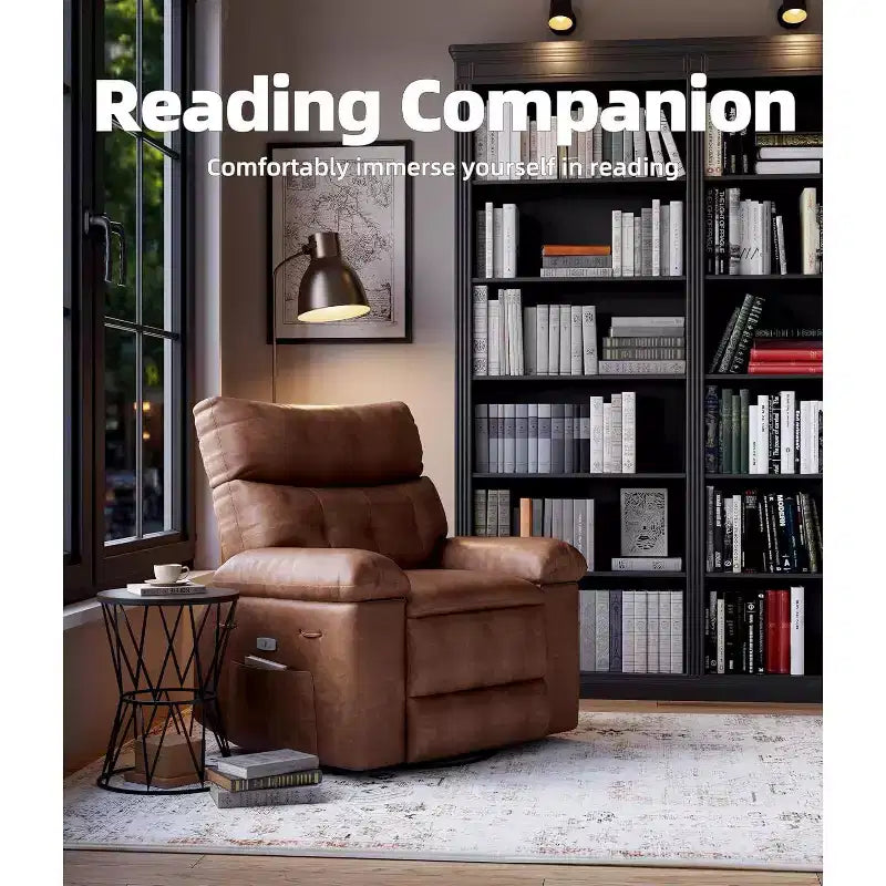 Acekool Oversized Manual Recliner Chair, Faux Leather Lounge Chair with Padded Arms, Wide Seat & Side Pocket for Living Room, Bedroom, Brown