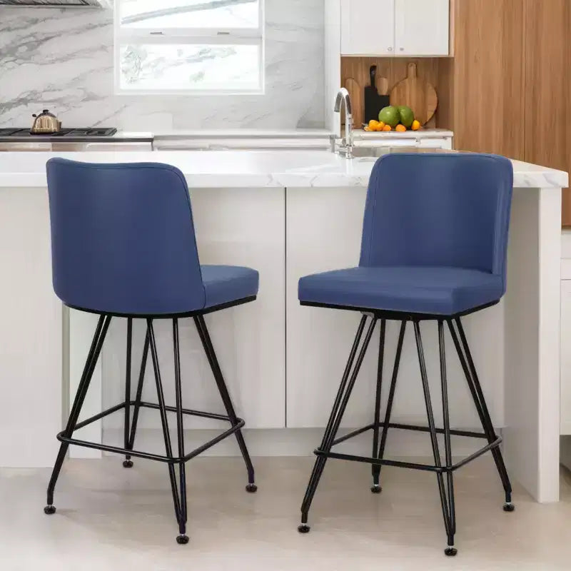 Bekrvio 26 Swivel Counter Height Bar Stools Set of 1/2/3/4, Faux Leather or Velvet Upholstered with V-Shaped Metal Base for Kitchen Island