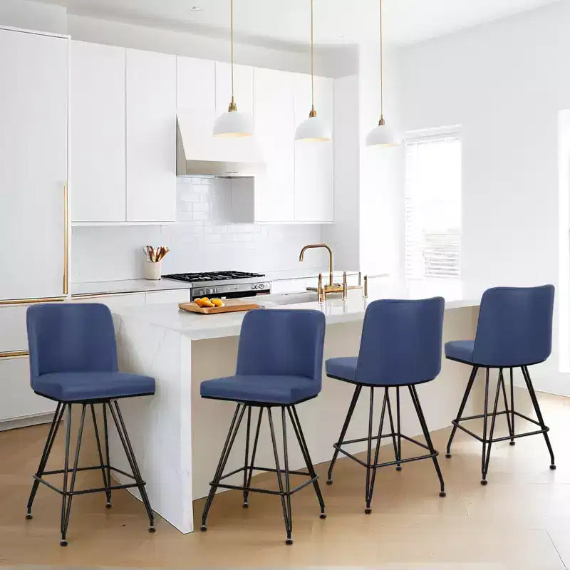 Bekrvio 26 Swivel Counter Height Bar Stools Set of 1/2/3/4, Faux Leather or Velvet Upholstered with V-Shaped Metal Base for Kitchen Island