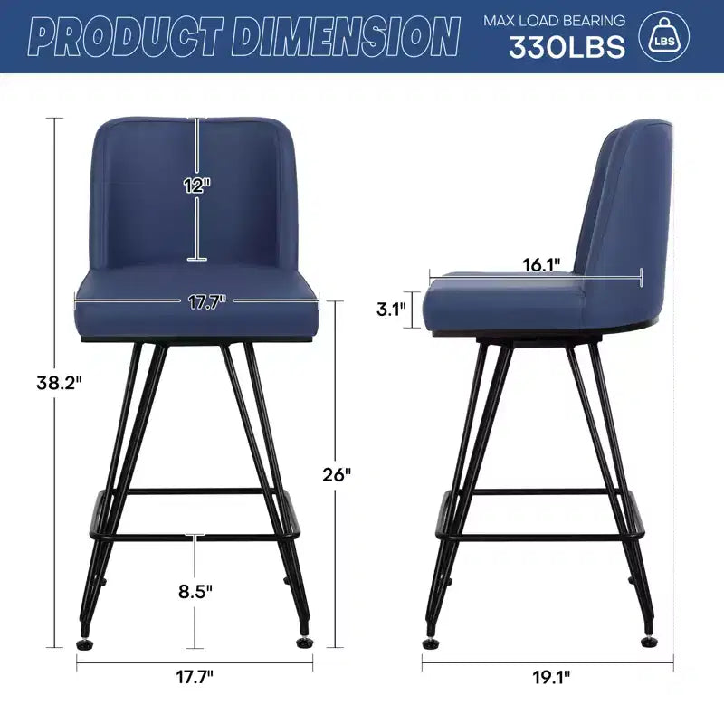 Bekrvio 26 Swivel Counter Height Bar Stools Set of 1/2/3/4, Faux Leather or Velvet Upholstered with V-Shaped Metal Base for Kitchen Island