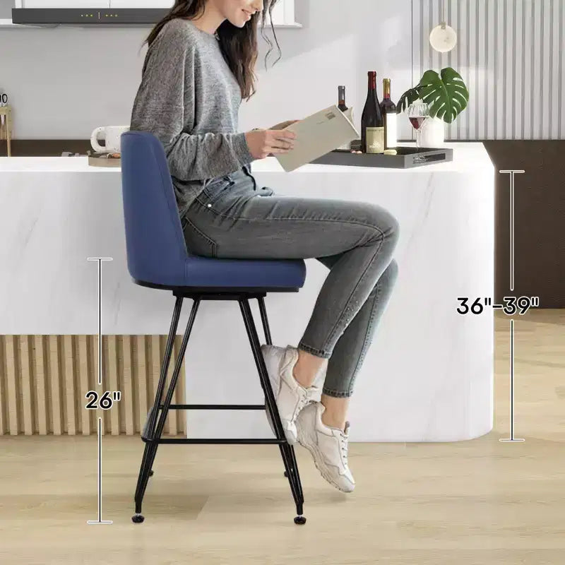Bekrvio 26 Swivel Counter Height Bar Stools Set of 1/2/3/4, Faux Leather or Velvet Upholstered with V-Shaped Metal Base for Kitchen Island