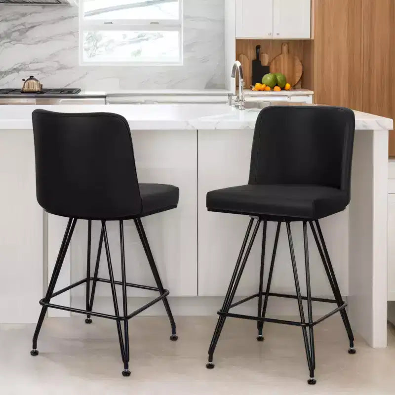 Bekrvio 26 Swivel Counter Height Bar Stools Set of 1/2/3/4, Faux Leather or Velvet Upholstered with V-Shaped Metal Base for Kitchen Island