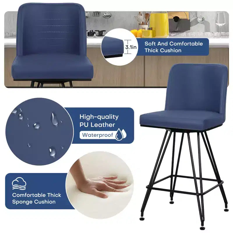 Bekrvio 26 Swivel Counter Height Bar Stools Set of 1/2/3/4, Faux Leather or Velvet Upholstered with V-Shaped Metal Base for Kitchen Island