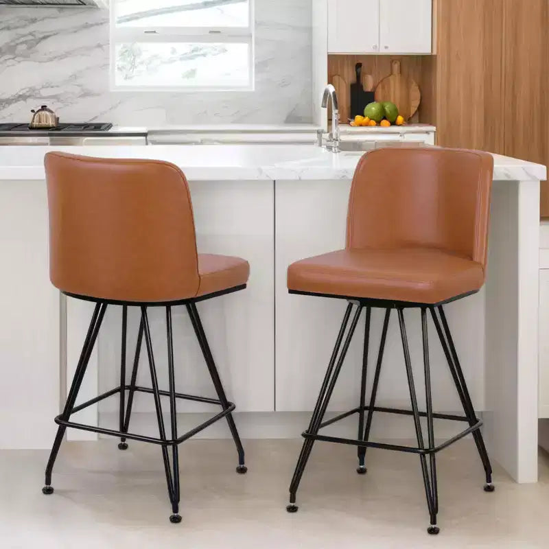 Bekrvio 26 Swivel Counter Height Bar Stools Set of 1/2/3/4, Faux Leather or Velvet Upholstered with V-Shaped Metal Base for Kitchen Island