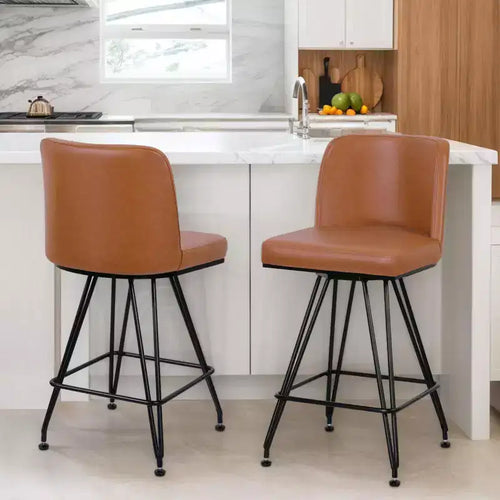 Bekrvio 26 Swivel Counter Height Bar Stools Set of 1/2/3/4, Faux Leather or Velvet Upholstered with V-Shaped Metal Base for Kitchen Island