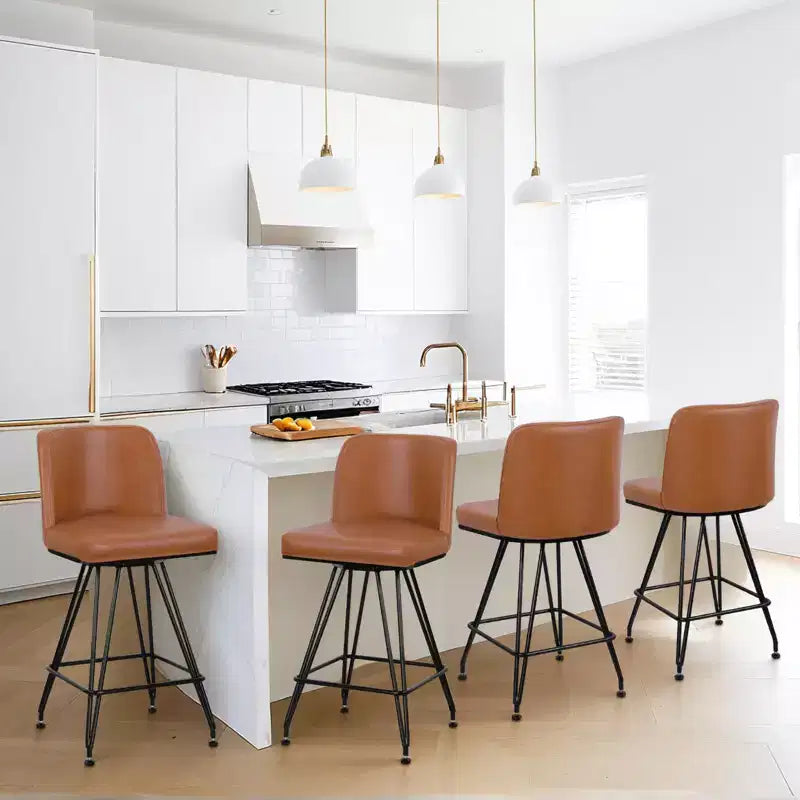 Bekrvio 26 Swivel Counter Height Bar Stools Set of 1/2/3/4, Faux Leather or Velvet Upholstered with V-Shaped Metal Base for Kitchen Island