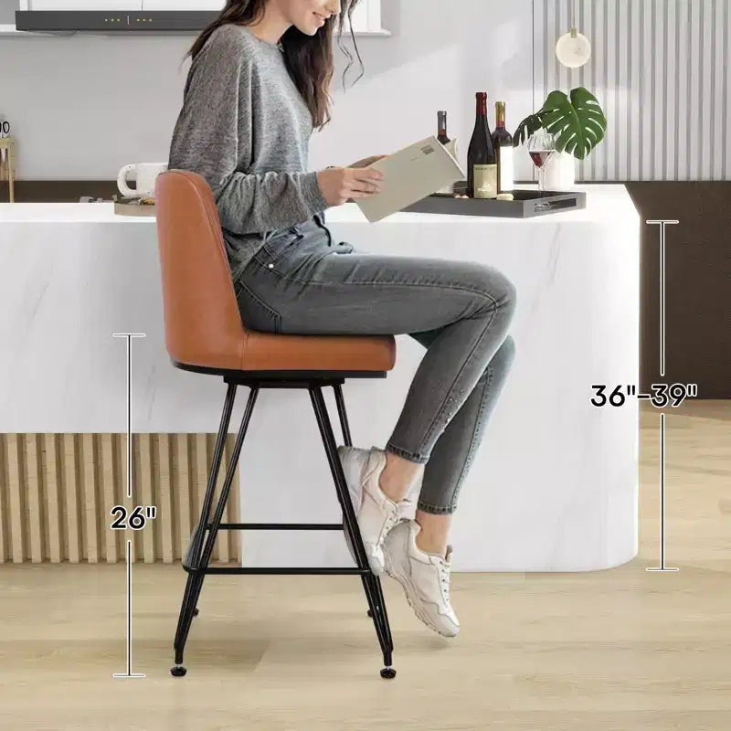Bekrvio 26 Swivel Counter Height Bar Stools Set of 1/2/3/4, Faux Leather or Velvet Upholstered with V-Shaped Metal Base for Kitchen Island