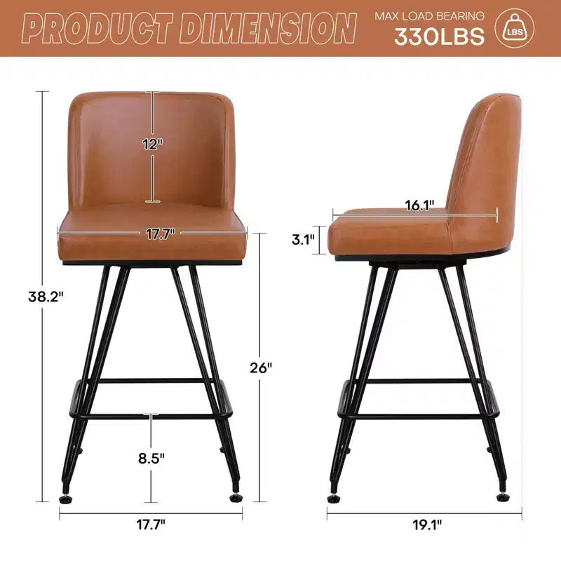 Bekrvio 26 Swivel Counter Height Bar Stools Set of 1/2/3/4, Faux Leather or Velvet Upholstered with V-Shaped Metal Base for Kitchen Island
