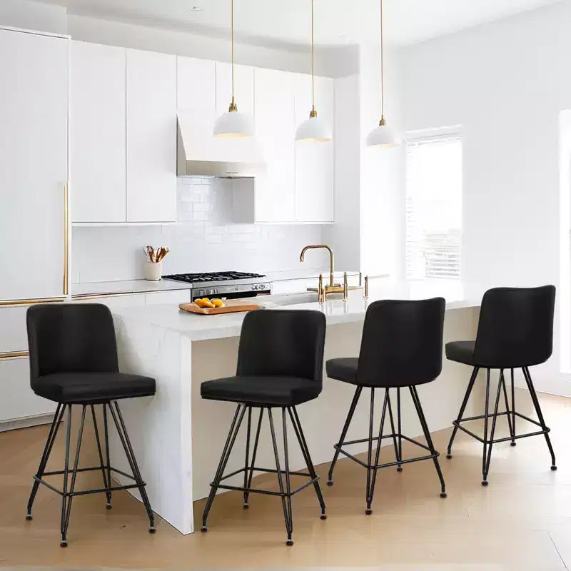 Bekrvio 26 Swivel Counter Height Bar Stools Set of 1/2/3/4, Faux Leather or Velvet Upholstered with V-Shaped Metal Base for Kitchen Island
