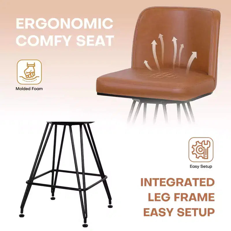 Bekrvio 26 Swivel Counter Height Bar Stools Set of 1/2/3/4, Faux Leather or Velvet Upholstered with V-Shaped Metal Base for Kitchen Island