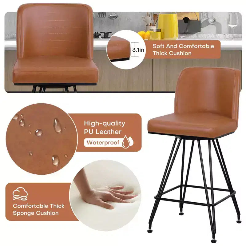 Bekrvio 26 Swivel Counter Height Bar Stools Set of 1/2/3/4, Faux Leather or Velvet Upholstered with V-Shaped Metal Base for Kitchen Island
