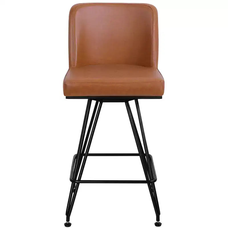 Bekrvio 26 Swivel Counter Height Bar Stools Set of 1/2/3/4, Faux Leather or Velvet Upholstered with V-Shaped Metal Base for Kitchen Island