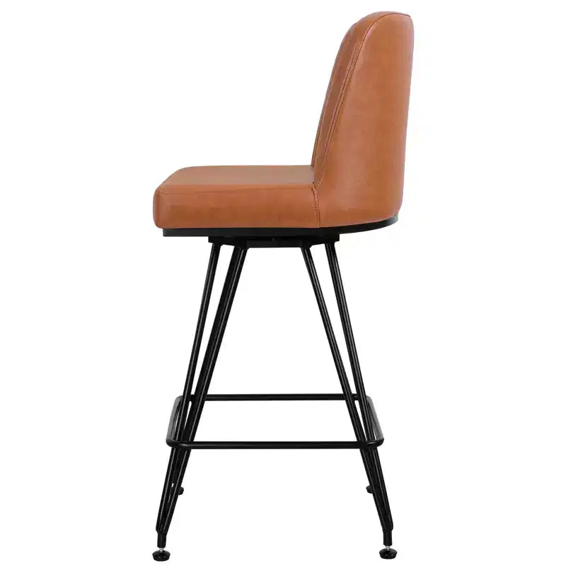 Bekrvio 26 Swivel Counter Height Bar Stools Set of 1/2/3/4, Faux Leather or Velvet Upholstered with V-Shaped Metal Base for Kitchen Island