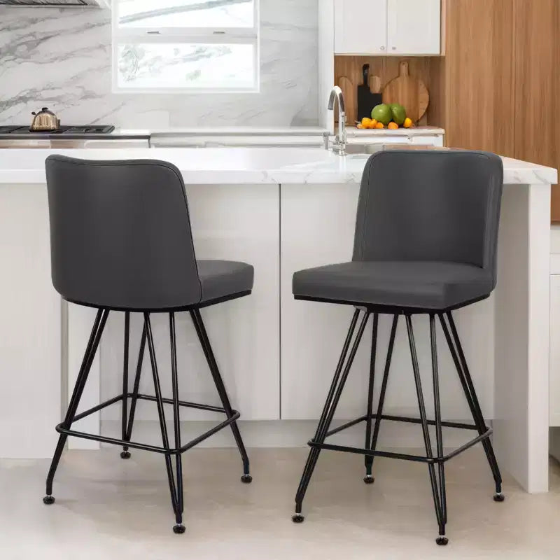 Bekrvio 26 Swivel Counter Height Bar Stools Set of 1/2/3/4, Faux Leather or Velvet Upholstered with V-Shaped Metal Base for Kitchen Island