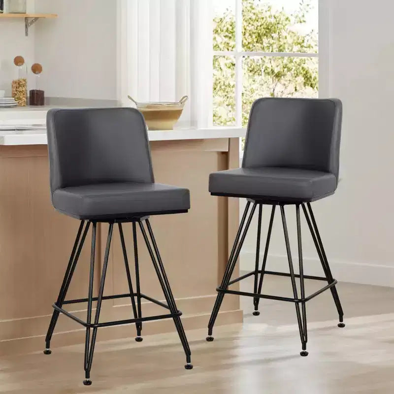 Bekrvio 26 Swivel Counter Height Bar Stools Set of 1/2/3/4, Faux Leather or Velvet Upholstered with V-Shaped Metal Base for Kitchen Island