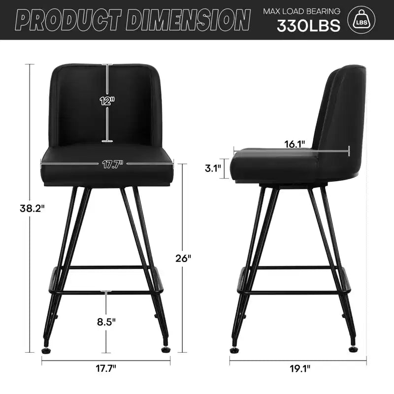 Bekrvio 26 Swivel Counter Height Bar Stools Set of 1/2/3/4, Faux Leather or Velvet Upholstered with V-Shaped Metal Base for Kitchen Island
