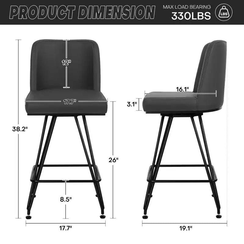Bekrvio 26 Swivel Counter Height Bar Stools Set of 1/2/3/4, Faux Leather or Velvet Upholstered with V-Shaped Metal Base for Kitchen Island