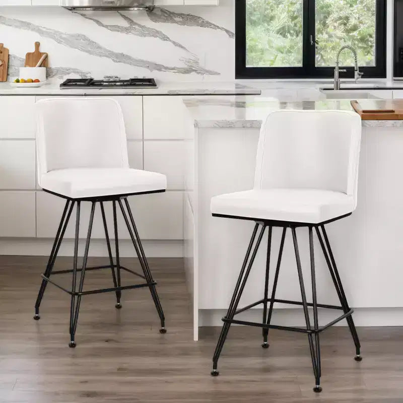 Bekrvio 26 Swivel Counter Height Bar Stools Set of 1/2/3/4, Faux Leather or Velvet Upholstered with V-Shaped Metal Base for Kitchen Island
