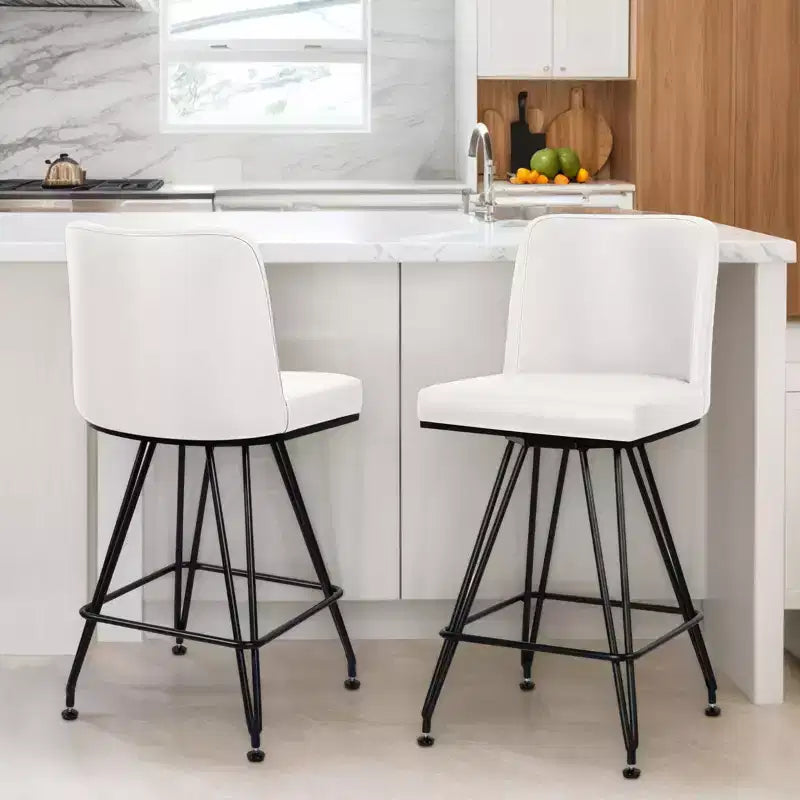 Bekrvio 26 Swivel Counter Height Bar Stools Set of 1/2/3/4, Faux Leather or Velvet Upholstered with V-Shaped Metal Base for Kitchen Island