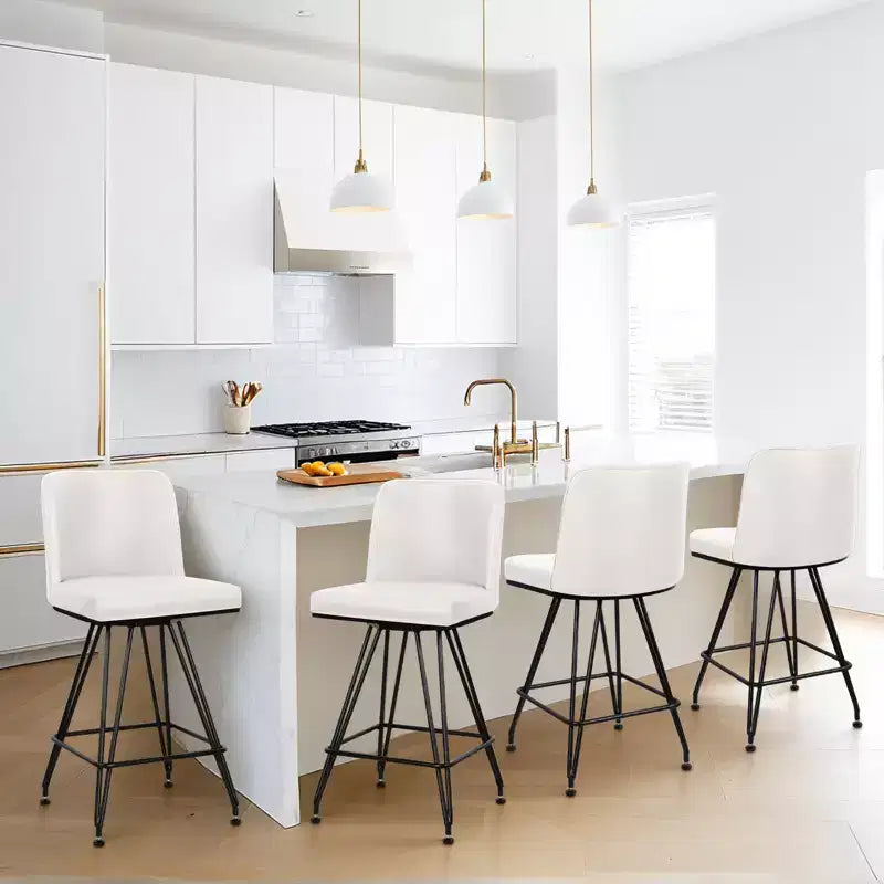 Bekrvio 26 Swivel Counter Height Bar Stools Set of 1/2/3/4, Faux Leather or Velvet Upholstered with V-Shaped Metal Base for Kitchen Island