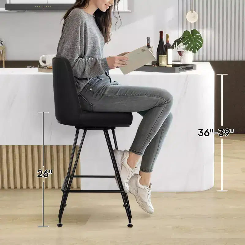 Bekrvio 26 Swivel Counter Height Bar Stools Set of 1/2/3/4, Faux Leather or Velvet Upholstered with V-Shaped Metal Base for Kitchen Island