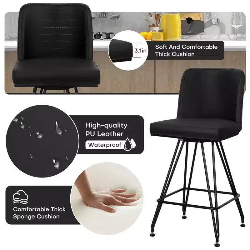 Bekrvio 26 Swivel Counter Height Bar Stools Set of 1/2/3/4, Faux Leather or Velvet Upholstered with V-Shaped Metal Base for Kitchen Island