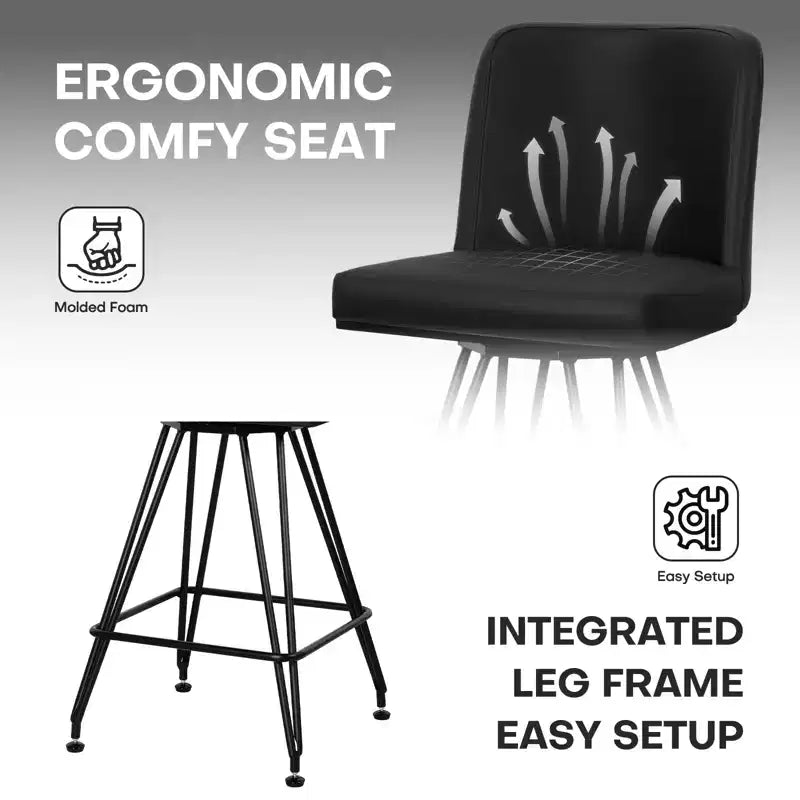 Bekrvio 26 Swivel Counter Height Bar Stools Set of 1/2/3/4, Faux Leather or Velvet Upholstered with V-Shaped Metal Base for Kitchen Island