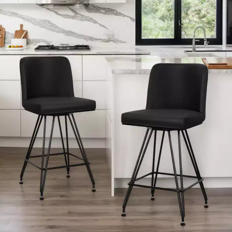 Bekrvio 26 Swivel Counter Height Bar Stools Set of 1/2/3/4, Faux Leather or Velvet Upholstered with V-Shaped Metal Base for Kitchen Island