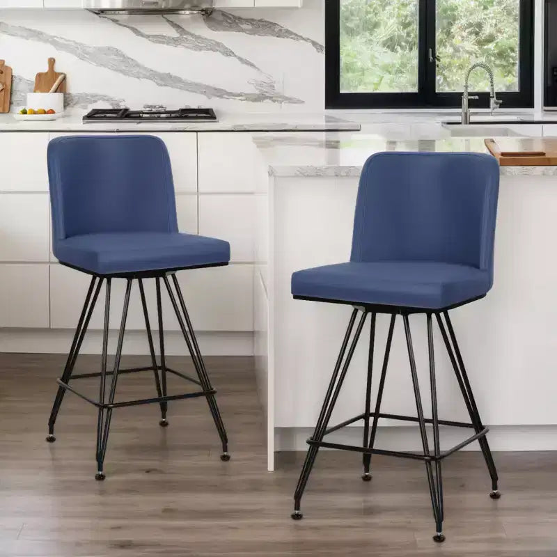 Bekrvio 26 Swivel Counter Height Bar Stools Set of 1/2/3/4, Faux Leather or Velvet Upholstered with V-Shaped Metal Base for Kitchen Island