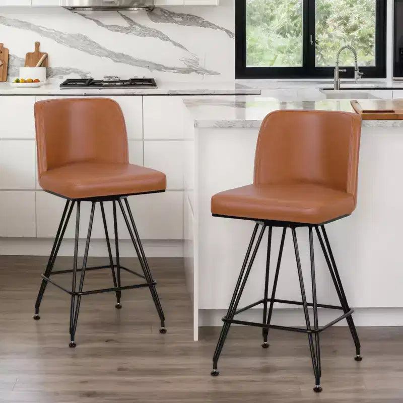 Bekrvio 26 Swivel Counter Height Bar Stools Set of 1/2/3/4, Faux Leather or Velvet Upholstered with V-Shaped Metal Base for Kitchen Island