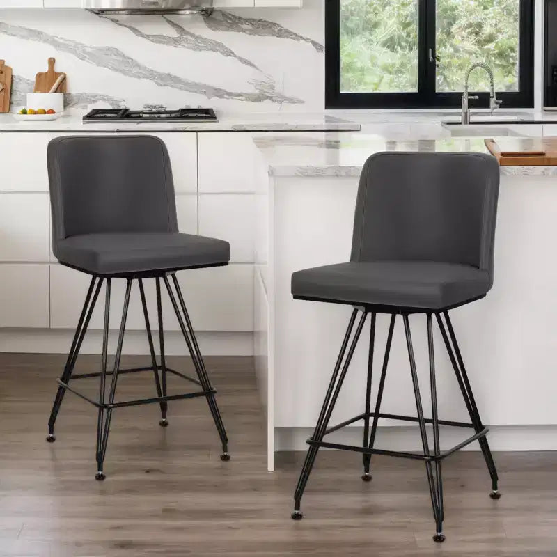 Bekrvio 26 Swivel Counter Height Bar Stools Set of 1/2/3/4, Faux Leather or Velvet Upholstered with V-Shaped Metal Base for Kitchen Island