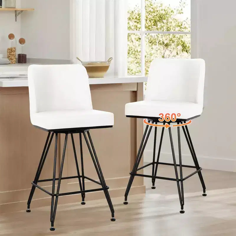 Bekrvio 26 Swivel Counter Height Bar Stools Set of 1/2/3/4, Faux Leather or Velvet Upholstered with V-Shaped Metal Base for Kitchen Island